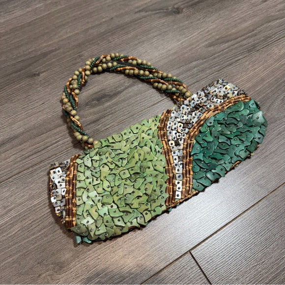 Handbags - Handcrafted Beaded Green Sequin Evening Bag- BRAND NEW